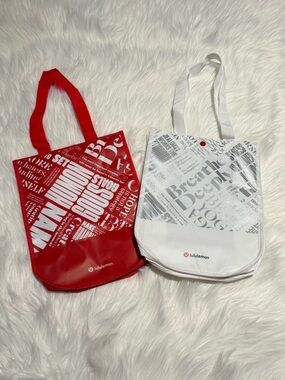 Set of 2 Lululemon Small Reusable Tote Bag Red White